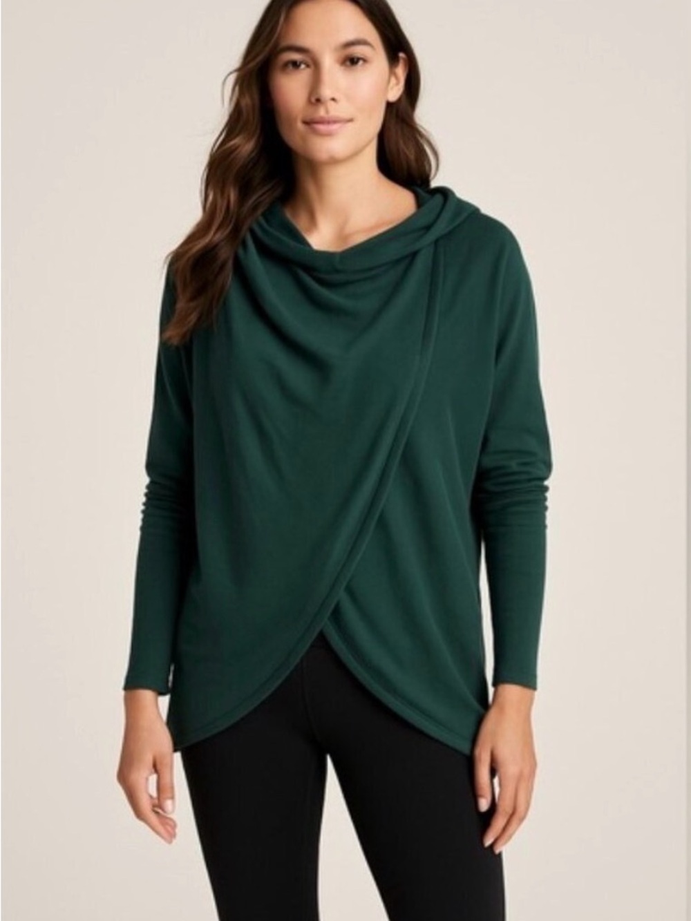Athletes Draped Cowl Neck Long-Sleeve Sweater - Dark Green